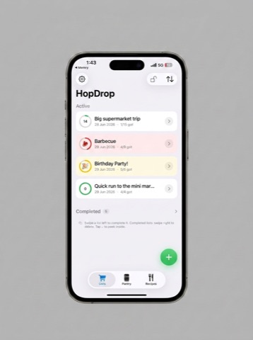 HopDrop screenshot: Lists